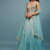 Mint Blue Embroidered Anarkali Suit In Crepe