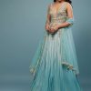 Mint Blue Embroidered Anarkali Suit In Crepe