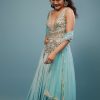 Mint Blue Embroidered Anarkali Suit In Crepe
