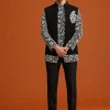 Black Silk Jacket And Kurta Set With Zari Work