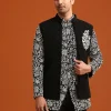 Black Silk Jacket And Kurta Set With Zari Work