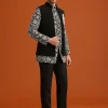 Black Silk Jacket And Kurta Set With Zari Work