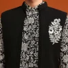 Black Silk Jacket And Kurta Set With Zari Work