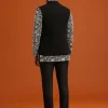 Black Silk Jacket And Kurta Set With Zari Work