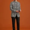 Black Silk Jacket And Kurta Set With Zari Work