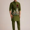 Green Embroidered Nehru Jacket With Bird Detailing
