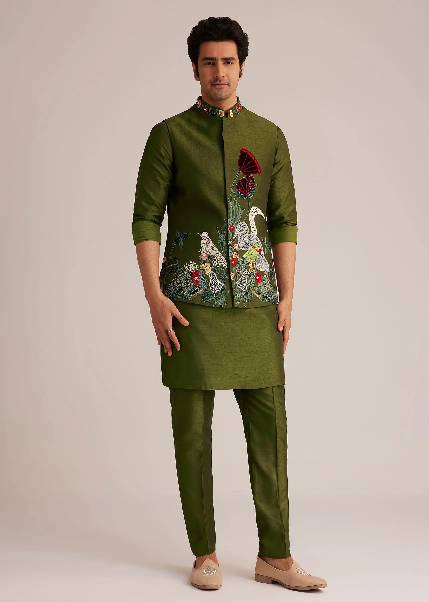 13883-green-embroidered-nehru-jacket-with-bird-detailing-1.webp Green Embroidered Nehru Jacket With Bird Detailing