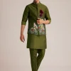 Green Embroidered Nehru Jacket With Bird Detailing