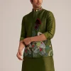 Green Embroidered Nehru Jacket With Bird Detailing