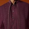 Wine Cutdana Embroidered Sherwani Set For Men