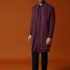 Wine Cutdana Embroidered Sherwani Set For Men