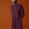 Wine Cutdana Embroidered Sherwani Set For Men