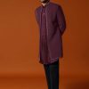 Wine Cutdana Embroidered Sherwani Set For Men