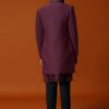 Wine Cutdana Embroidered Sherwani Set For Men