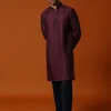 Wine Cutdana Embroidered Sherwani Set For Men