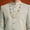 13901-pista-green-silk-sherwani-set-with-beads-embroidery-on-collar-2.jpg Pista Green Silk Sherwani Set With Beads Embroidery On Collar