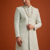 13901-pista-green-silk-sherwani-set-with-beads-embroidery-on-collar-4.jpg Pista Green Silk Sherwani Set With Beads Embroidery On Collar