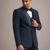 Blue Terry Rayon Tuxedo Set With Hand Work