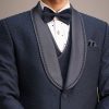Blue Terry Rayon Tuxedo Set With Hand Work