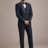 Blue Terry Rayon Tuxedo Set With Hand Work