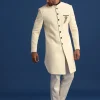 Off White Silk Blend Jodhpuri Set with Textured Detail