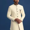 Off White Silk Blend Jodhpuri Set with Textured Detail