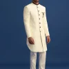 Off White Silk Blend Jodhpuri Set with Textured Detail