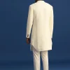 Off White Silk Blend Jodhpuri Set with Textured Detail