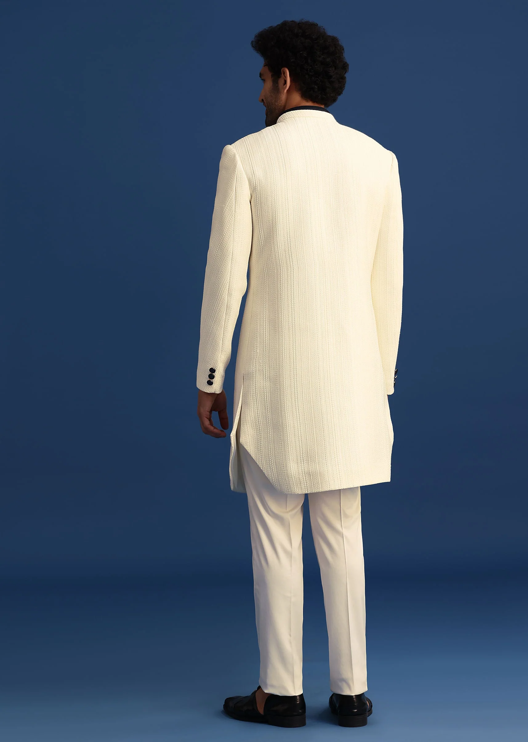 Off White Silk Blend Jodhpuri Set with Textured Detail