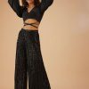 Caviar Black Palazzo And Crop-Top Set