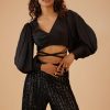 Caviar Black Palazzo And Crop-Top Set