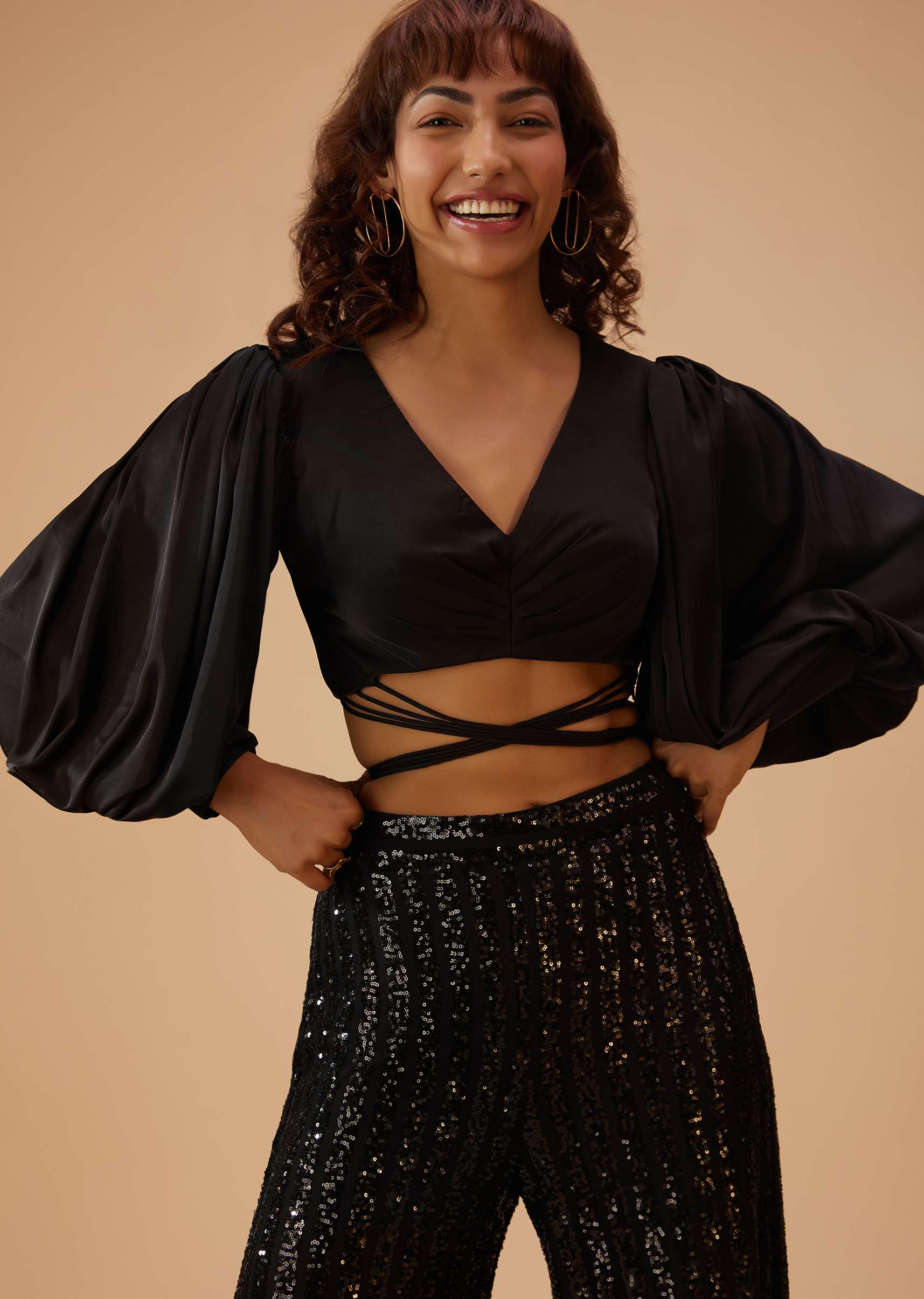 Caviar Black Palazzo And Crop-Top Set