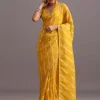 Yellow Dola Silk Leheriya Woven Saree With Gotta Patti Border
