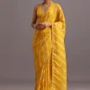 Yellow Dola Silk Leheriya Woven Saree With Gotta Patti Border