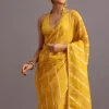 Yellow Dola Silk Leheriya Woven Saree With Gotta Patti Border