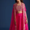 Pink Zardozi Embroidered Jacket With Skirt And Crop Top