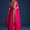 Pink Zardozi Embroidered Jacket With Skirt And Crop Top