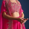 Pink Zardozi Embroidered Jacket With Skirt And Crop Top