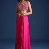 Pink Zardozi Embroidered Jacket With Skirt And Crop Top