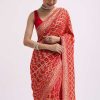 Red Woven Georgette Saree With Unstitched Blouse