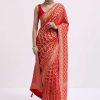 Red Woven Georgette Saree With Unstitched Blouse