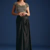 Black Cutdana Work Crop Top With Asymmetric Jacket And Skirt