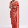 Red Woven Georgette Saree With Unstitched Blouse