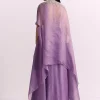 Lavendar Embroidered Crop Top And Sequin Work Jacket With Draped Skirt