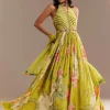 Lime Green Floral Printed Gown Set