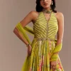 Lime Green Floral Printed Gown Set