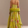 Lime Green Floral Printed Gown Set
