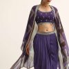Purple Zig Zag Print Jacket And Skirt Set