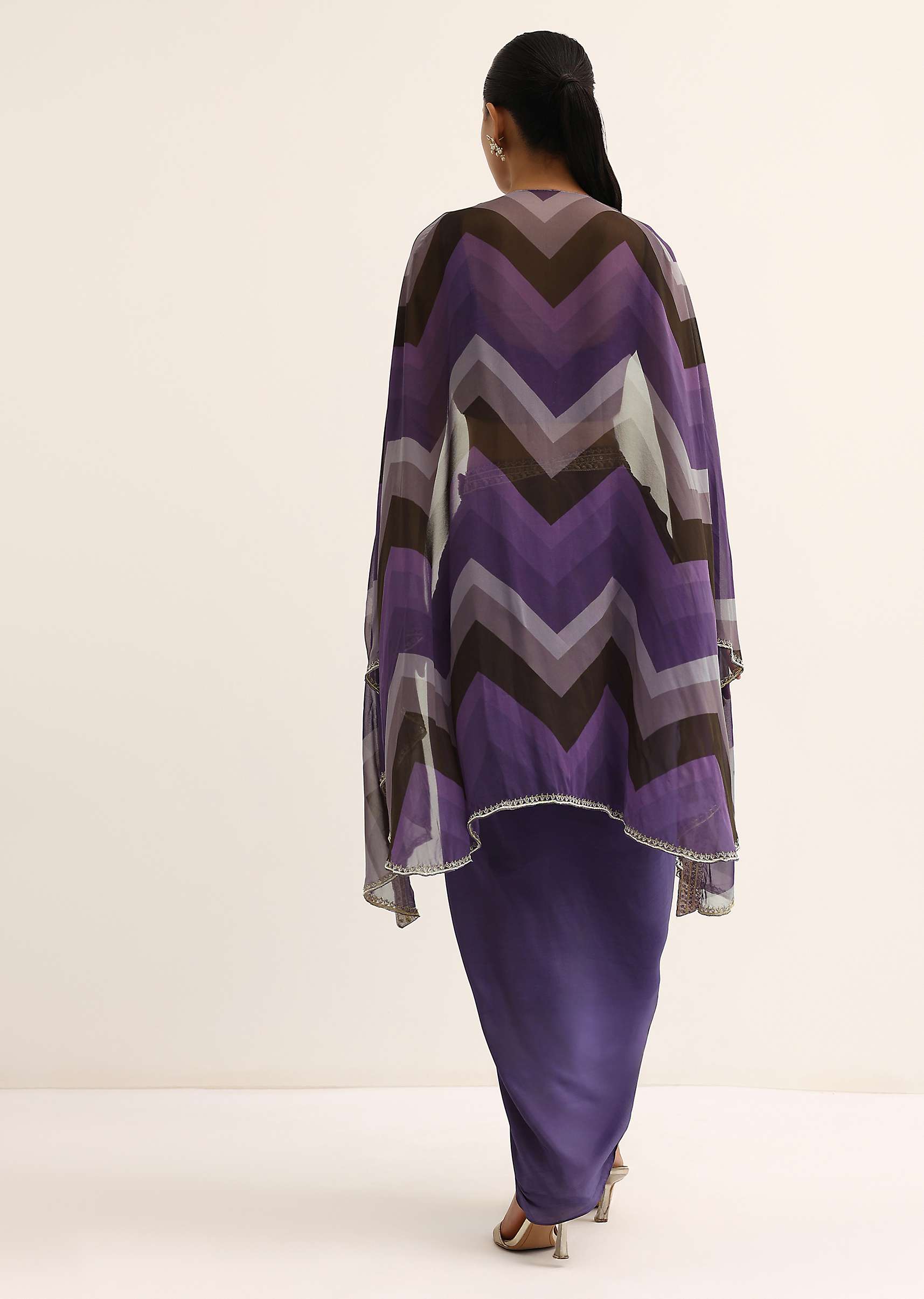 Purple Zig Zag Print Jacket And Skirt Set