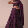 Mulberry Purple Wrinkle Satin Lehenga With Swarovski Crystals